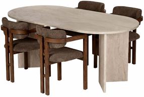 Valgomojo komplektas Kalune Design Meridia 4, ruda sp./riešuto sp./travertine sp.