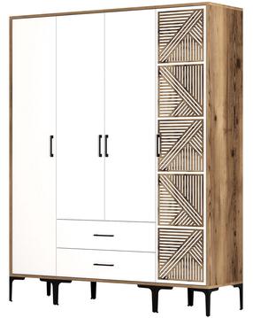 Skapis Kalune Design Kumsal STP, balts krās./valriekstu krās., 47.5 cm x 160 cm x 201.4 cm