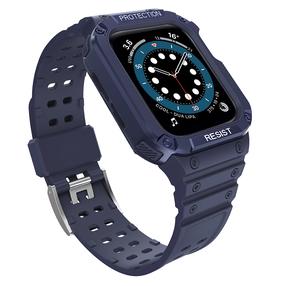 Siksniņa Hurtel, Protect Strap Band With Case Apple Watch 45/44/42mm, zilimelns krās.