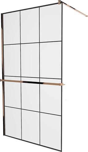 Dušas siena Mexen Kioto+ Walk-In, 110 cm x 200 cm, melns krās./zeltrozā krās./rūdītais