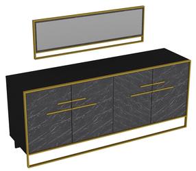 Komoda Kalune Design Polka Aynali 875ZNA3515, aukso sp./juoda sp., 75 cm x 47.3 cm x 179.9 cm