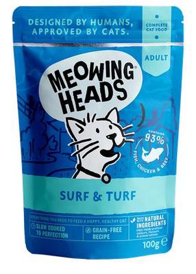 Šlapias kačių maistas Meowing Heads Surf&Turf, jautiena/vištiena/tunas, 0.1 kg