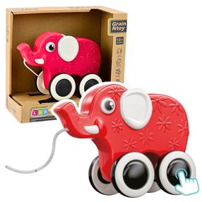Uzvelkamā rotaļlieta, zilonis Lean Toys Animal, 14 cm, sarkana krās.