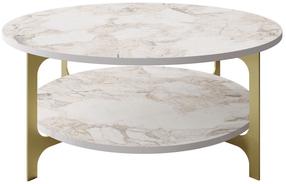 Kavos staliukas Kalune Design Versy, aukso sp./balta sp., 90 cm x 90 cm x 36.8 cm