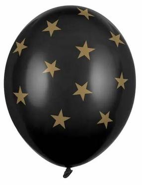 Balonu komplekti ovāls PartyDeco Stars, zelta krās./melna krās., 6 gab.