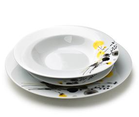 Pietų servizas AffekDesign Lea, porcelianas, balta sp./juoda sp./geltona sp., 18 vnt.