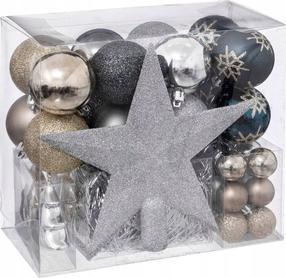 Ziemassvētku eglīšu rotaļlietu komplekts Fééric Lights and Christmas, zelta krās./sudraba krās., 3 - 6 cm, plastmasa, 44 gab.