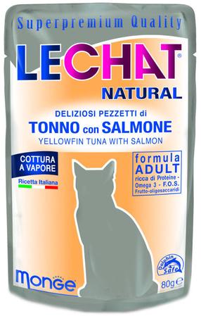 Šlapias kačių maistas Monge LeChat Natural Pouches, lašiša/tunas, 0.08 kg