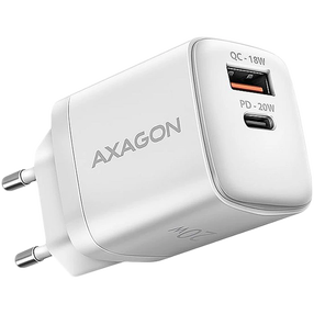 Telefona lādētājs Axagon ACU-PQ20W, USB Type C/USB Type A, 8.4 cm, balta krās., 20 W