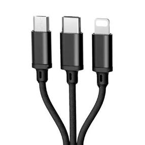 iLike CCI02 Pintinis virvės ilgas USB 3in1 laidas rinkinys USB į Mikro USB / Šviesos / Tipo-C 1m Juoda