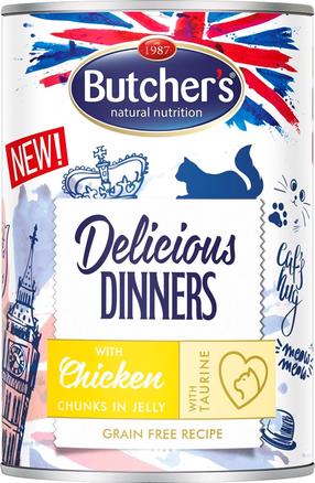 Šlapias kačių maistas Butchers Delicious Dinners With Chicken, vištiena, 0.4 kg