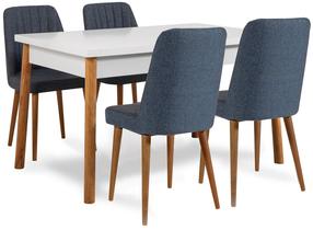 Valgomojo komplektas Kalune Design Santiago 1048 - 1 AB, balta sp./pušies sp./tamsiai mėlyna sp.
