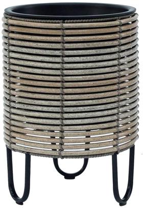 Gėlių vazonas Home4you Wicker, plastikinis/metalas, Ø 25 cm, pilka sp./smėlio sp.