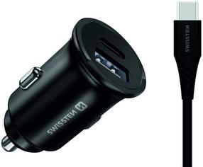 Автомобильное зарядное устройство Swissten SW-CCH-ME-SFC-25W-BK, USB Type C/USB, черный цв., 35 Вт