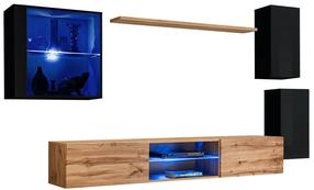 Sekcija ASM Switch XXIII, ąžuolo sp./juoda sp., 250 cm x 40 cm x 140 cm