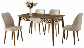 Valgomojo stalas išskleidžiamas Kalune Design Mira 1223, balta sp./riešuto sp., 130 - 165 cm x 80 cm x 75 cm