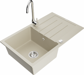 Plautuvė su virtuviniu maišytuvu Mexen Bruno Beige+Chrome, granitas, 79 cm x 49 cm x 20 cm, beige+chrome sp.
