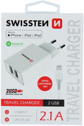 Telefono įkroviklis Swissten, USB/AC/DC, 120 cm