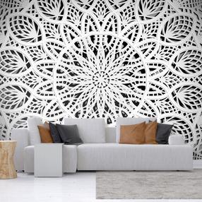 Fototapetas Artgeist Orient - White Geometric Composition In The Type Of Mandala On A Black Background, 105 cm x 105 cm