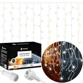 LED lempučių užuolaida Springos CL0332, 12 m, šiltai balta sp., 300 LED