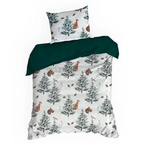 Kalėdinis patalynės užvalkalų komplektas PTR-20, baltas/žalias, 140 x 200 cm