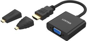 Adapteris Unitek HDMI/ MicroHDMI/ MiniHDMI - VGA Y-6355 HDMI/ MicroHDMI/ MiniHDMI, VGA Female, 0.17 m, juoda sp.