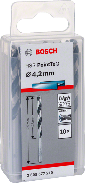 Набор сверл по металлу Bosch PointTeQ 2608577210, металл, hss, цилиндрический, 4.2 мм x 7.5 см