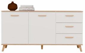 Komoda Olympo 2D3S, balta sp./artisan oak sp., 75 cm x 150 cm x 40 cm