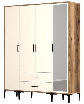 Spinta Kalune Design Kumsal STR, kreminė sp./riešuto sp., 47.5 cm x 160 cm x 201.4 cm, su veidrodžiu