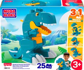 Konstruktors Mattel Mega Bloks 3in1 Build & Chomp Dinosaur JMK85, 25 gab., zila krās.