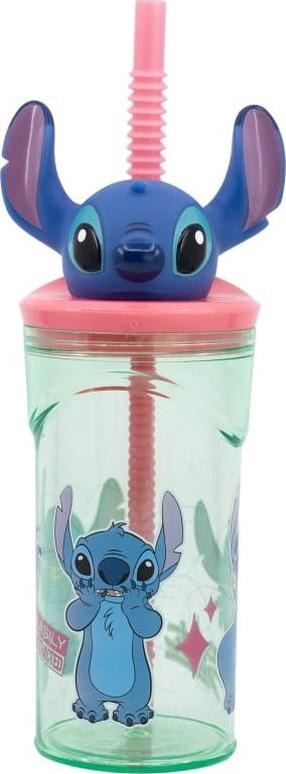 Puodelis su šiaudeliu Disney Stitch, mėlyna sp./rožinė sp., 0.36 l