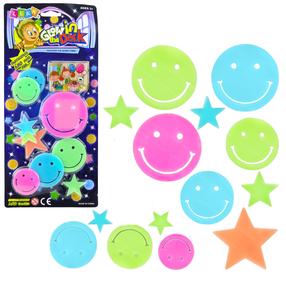 Sieninis lipdukas Lean Toys Glow In The Dark Smiley Faces & Stars, įvairių spalvų