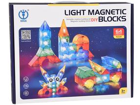 Rotaļu kluču komplekts Light Magnetic, 64 gab., daudzkrāsaina