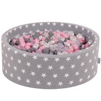 Baseinas su kamuoliukais KiddyMoon Round Ball Pit Round 300 Stars, 90 cm x 90 cm, 300 vnt, skaidri sp./balta sp.
