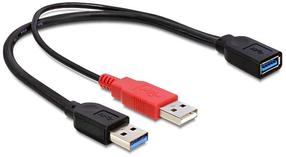 Vads Delock USB 3.0 Y to USB F USB 3.0 x 2, USB 3.0 A female, 0.3 m, melna krās.