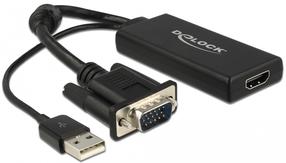 Adapteris Delock 62668 VGA 15 pin male, USB 2.0 A male, 0.25 m, juoda sp.
