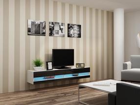 TV staliukas Cama Meble Vigo New 180, balta sp./juoda sp., 180 cm x 30 cm x 40 cm