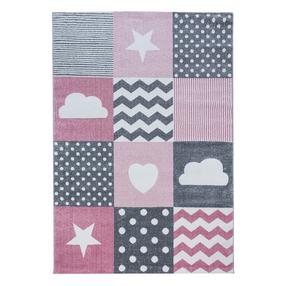 Paklājs iekštelpu Ayyildiz Kids Heart And Star, balts krās./pelēka krās./rozā krās., 150 cm x 80 cm
