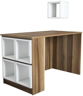 Rakstāmgalds un plaukts Kalune Design Box 845HCT3804, 120 cm x 65 cm, 75 cm, balts krās./valriekstu krās./bēša krās.