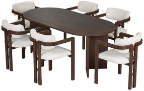 Valgomojo komplektas Kalune Design Meridia 6, balta sp./riešuto sp./tamsiai ruda sp.