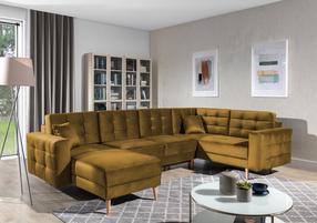 Kampinė sofa Asgard U Monolith 48, geltona sp., 202 x 326 cm x 93 cm