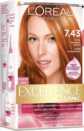 Matu krāsa L’Oréal Paris Excellence Creme, blonde copper golden krās., 7.43, 192 ml