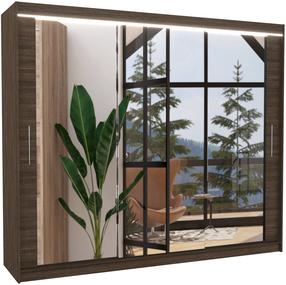 Skapis ADRK Chester LED, tumši brūna krās., 250 cm x 58 cm x 215 cm, ar spoguli