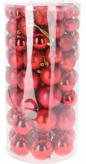 Ziemassvētku eglītes rotājumu komplekts, sarkans, 4 - 8 cm, plastmasa, 100 gab.