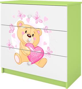 Vaikiška komoda Kocot Kids Babydreams Teddybear Butterflies, balta sp./žalia sp., 80 cm x 41 cm x 80.5 cm