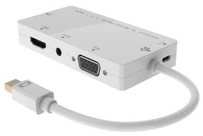 Adapteris MicroConnect Mini DP - DVI/HDMI/VGA/Audio MDPDVIHDMIVGAAA Mini DisplayPort male, DVI/HDMI/VGA/Audio female, balta sp.