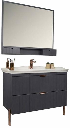 Peegliga vannitoariiulite komplekt Kalune Design Noble 100, antratsiit v./vask v., 48 cm x 100 cm x 84 cm
