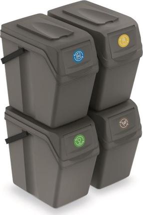 Atkritumu šķirošanas sistēma Prosperplast Sortibox, 4 x 25 l l, pelēka krās.