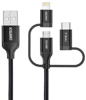 Laidas Choetech Kabel 3w1, Lightning/Micro USB/USB/USB-C, 120 cm, juoda