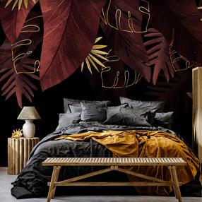 Fototapetas Artgeist Jungle and composition - red and gold leaf, 280 cm x 400 cm